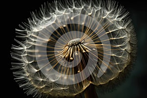 close-up of dandelion seed head, with individual seeds ready to be carried away on the wind