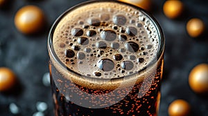 Close-up of a dark, fizzy drink