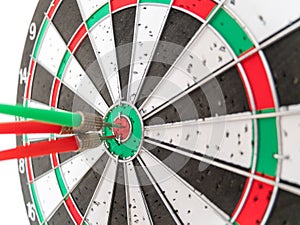 Close Up of Dart Holes on Dart Board Due to Throwing Darts Multiple Times