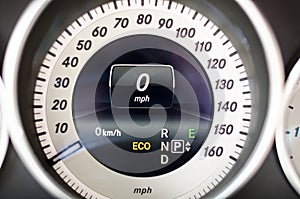 Close up dashboard of mileage car photo