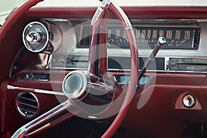 Close up on a dashboard of a vintage car