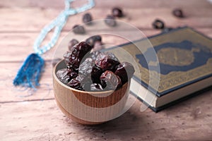 Close up of date fruit in a bowl. ramada concept