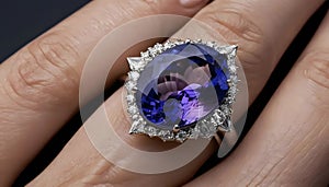 Stunning Tanzanite and Diamond Ring. Generative AI