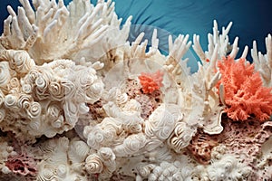 close-up of a dead coral reef, bleached and lifeless