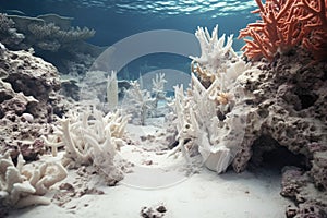 close-up of a dead coral reef, bleached and lifeless