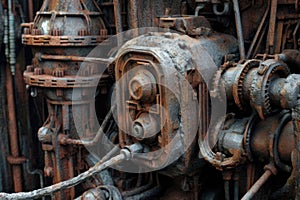 close-up of decaying engine parts with rust texture
