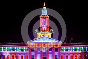 Close-up December Night View of Denver City Hall