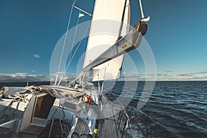 Close-up deck view. Sailing yacht. Ireland.