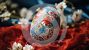 Close-up of decorated Easter egg with floral patterns