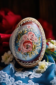 Close-up of decorated Easter egg with floral patterns