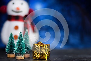 Close up decoration christmas tree and christmas gifts isolated on bokeh background