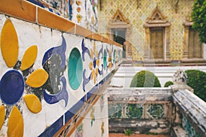 Close-up decoration of Wat Arun, Bangkok, Thailand