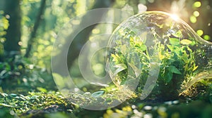 Green Energy Eco Friendly Plants in Lightbulb Nature AI generated.