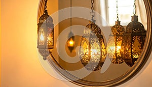 Ornate Moroccan Lanterns Reflecting Warm Golden Light