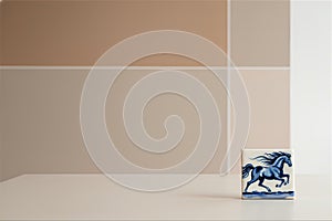 Delft Style Horse Tile Against Minimalist Neutral Wall