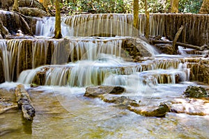Close up deep forest waterfall