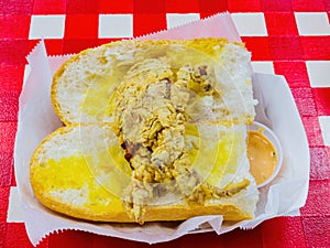 Close up of deep fried soft shell crab po boy