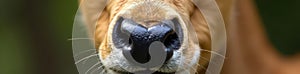 Close up of deer nose and soft muzzle, showing details of fur, wet, herbivore photo