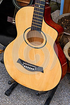 Close-up of a delicate acoustic guitar