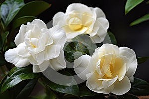 close-up of delicate gardenias in bloom