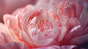 Close-up of a delicate peony flower with soft pink petals and vibrant stamens
