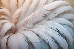 Close up of delicate white feathers in soft light
