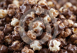 Close up of delicious chocolate covered popcorn