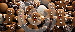 Close-up of delicious Christmas gingerbread cookies. Festive background