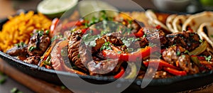 Close-Up of Delicious Fajita Platter on Table