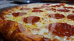 Close-Up of Delicious Pepperoni Pizza with Golden Melted Cheese