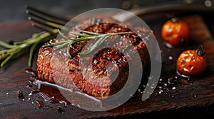 A close up of a delicious steak plating with ingredients