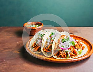 Close-up of delicious tacos filled with grilled chicken, fresh vegetables, and garnished with lime wedges, making it visually