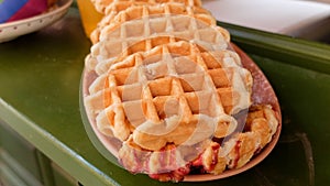 Close up of delicious waffles