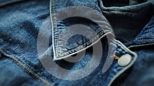 Close-up of Denim Jacket Collar and Button