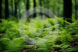 Densely growing green fern plant in wild forest