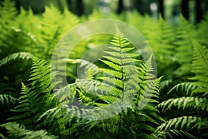 Densely growing green fern plant in wild forest