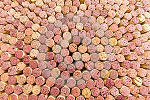 Close up on densely packed red wine corks