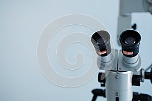 Close-up of a dental microscope.