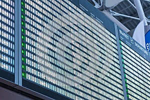 Close up departure board in airport background