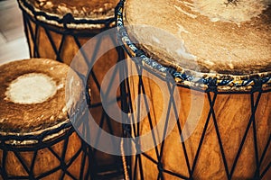 close-up detail of African drums.