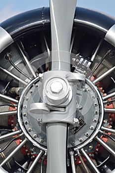 Close up detail of aircraft engine