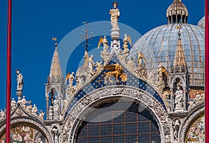 Close up detail of the Basilica di San Marco or St Mark`s Basilica, Venice, Italy.