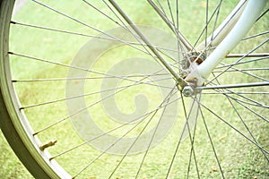 Close up detail of bicycle spoke.