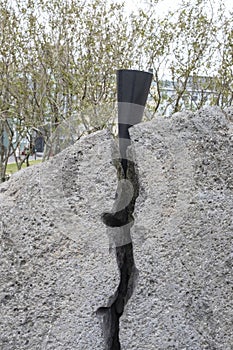 Close-up detail of the black cone - Monument to Civil Disobedience by Santiago Sierra, Reykjavik, Iceland