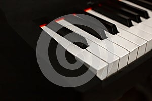 Close up detail on the black and white keys of a music keyboard, with copy space for text. Electronic piano keyboard