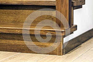 Close-up detail of brown wooden stairs