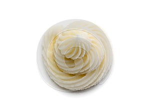 Close-up detail of a cream-colored buttercream rosette