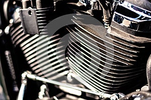 Close up detail of the engine of a vintage motorcycle - vintage filter