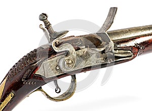 Close up detail of a flintlock mechanism