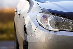 Close-up detail image of car head lights